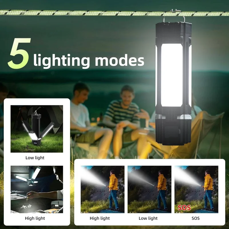 Lampu Berkemah Lipat Dapat Diisi Ulang, PowerBank 3000MAh, Senter Portabel 1500 LM, Lampu Tenda LED 5 Mode untuk Berkemah, Essent