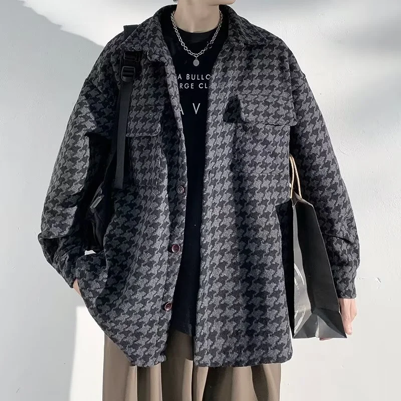 

Autumn New Retro Hong Kong Style Mature Casual Versatile Shirt Jacket Men Lapel Fashion Trendy Wool Blend Outerwear