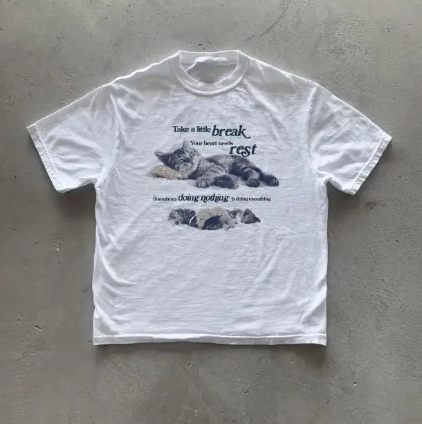 

Y2k Relaxing Cat T-Shirt, Cat Lover Gift, Unisex Graphic Tees Gothic Grunge Y2k Emo Scene Amity Affliction Style Clothes Men