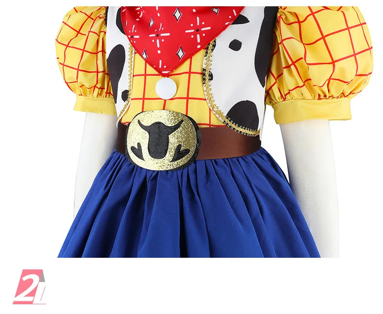 Kinder Jessie Cowgirl Cosplay Kleid Komplettset Mädchen Western Kariertes Puffärmel-Kostüm Halloween Geburtstag Party Festliches Outfit – Detail 6