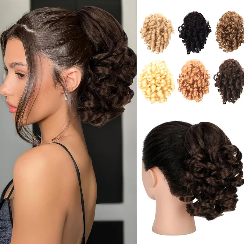 

Lush messy curly hair drawstring synthetic wig ponytail multi-colored curly ponytail