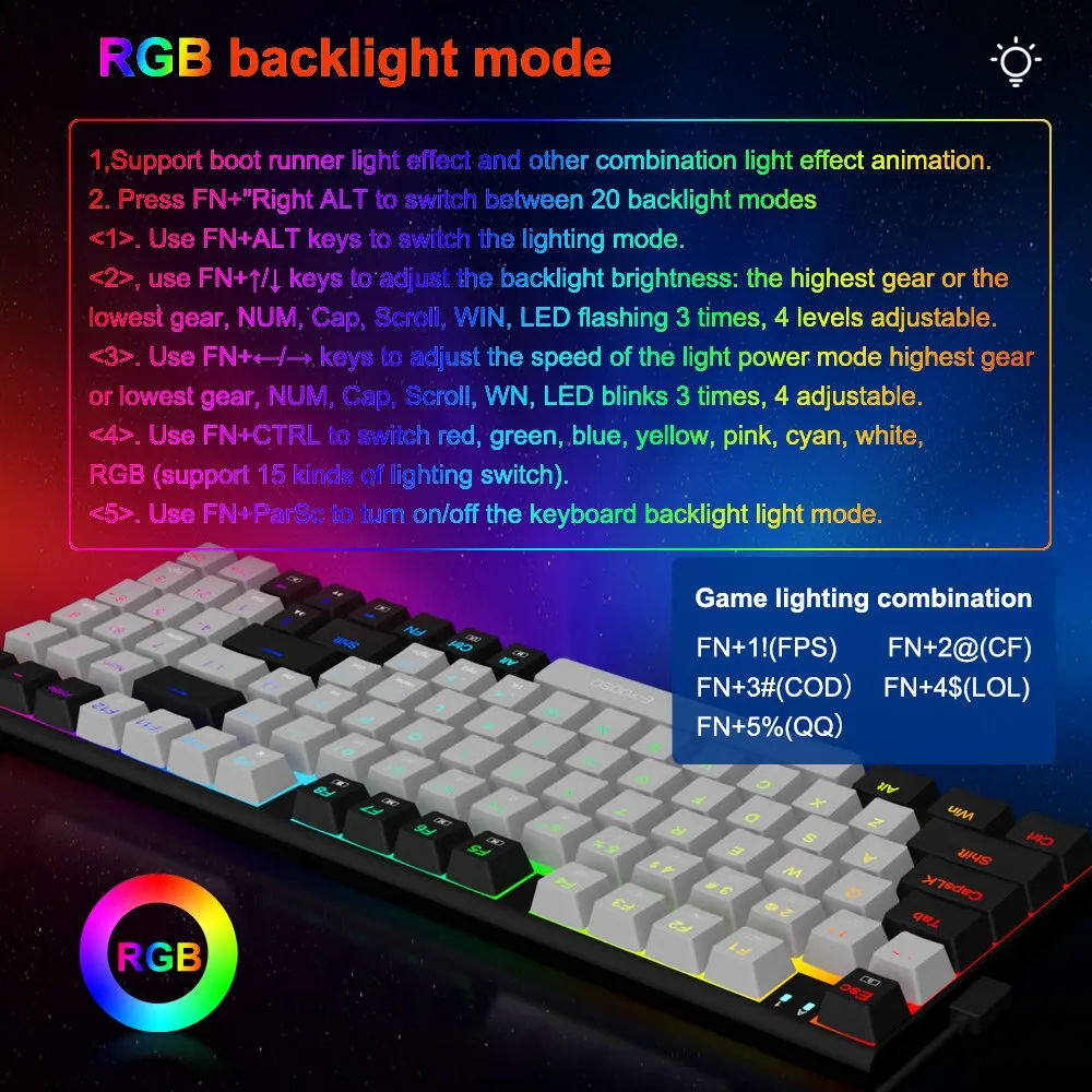 E-YOOSO z19 rgb USB mechanische Gaming-Tastatur blau rot Schalter 94 Tasten abnehmbar Kabel für Compute Laptop PC