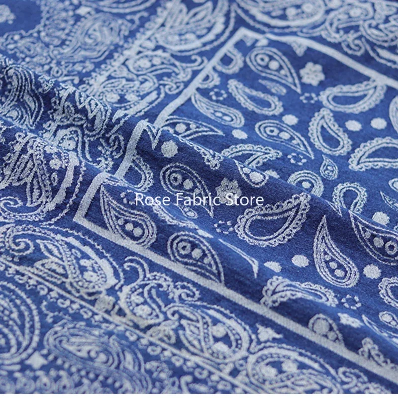 1 meter Parsley Pattern Printed Jeans Fabric Vintage Fashion Cotton Twill Denim Blue Cloth Sewing Jackets Pants Suits Thick