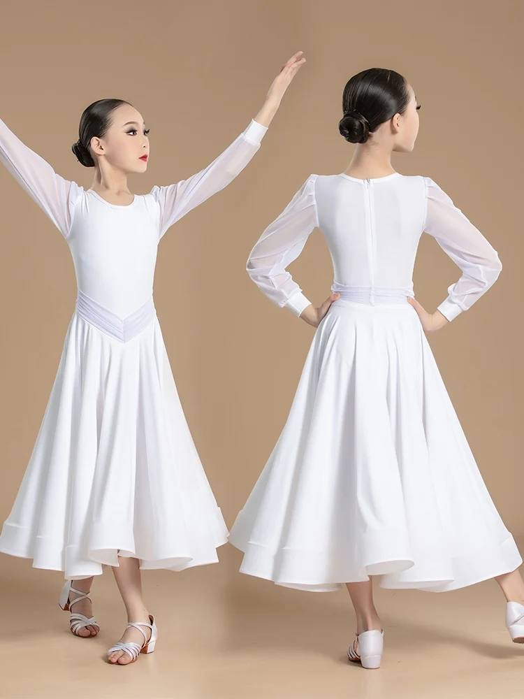 2024 Ballroom Dance Competition Dress For Girls Long Sleeved Performance Costumes Children Chacha Modern Dance Clothes DN17717