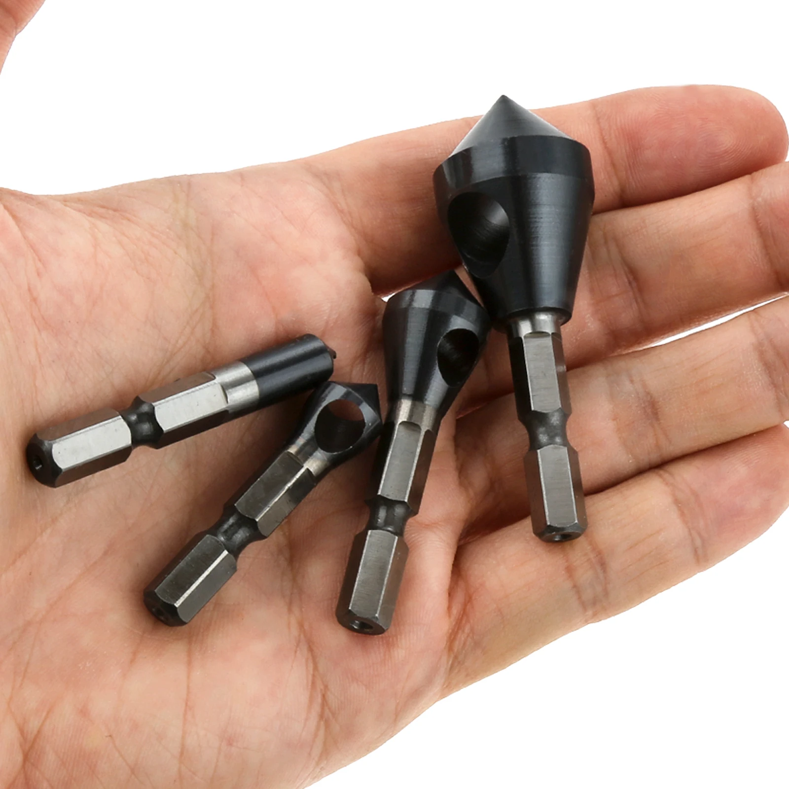 4Pcs Countersink Drill Bits Set HSSCO M35 Cobalt Deburring 90 Degree Chamfer Chamfering Hole Type Cutter(1-4 2-5 5-10 10-15)