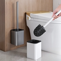 Metal Toilet Brush Floor Standing Wallmounted Soft Bristle Cleaning Brush Home Bathroom Accessories Toilet Cleaning Tools