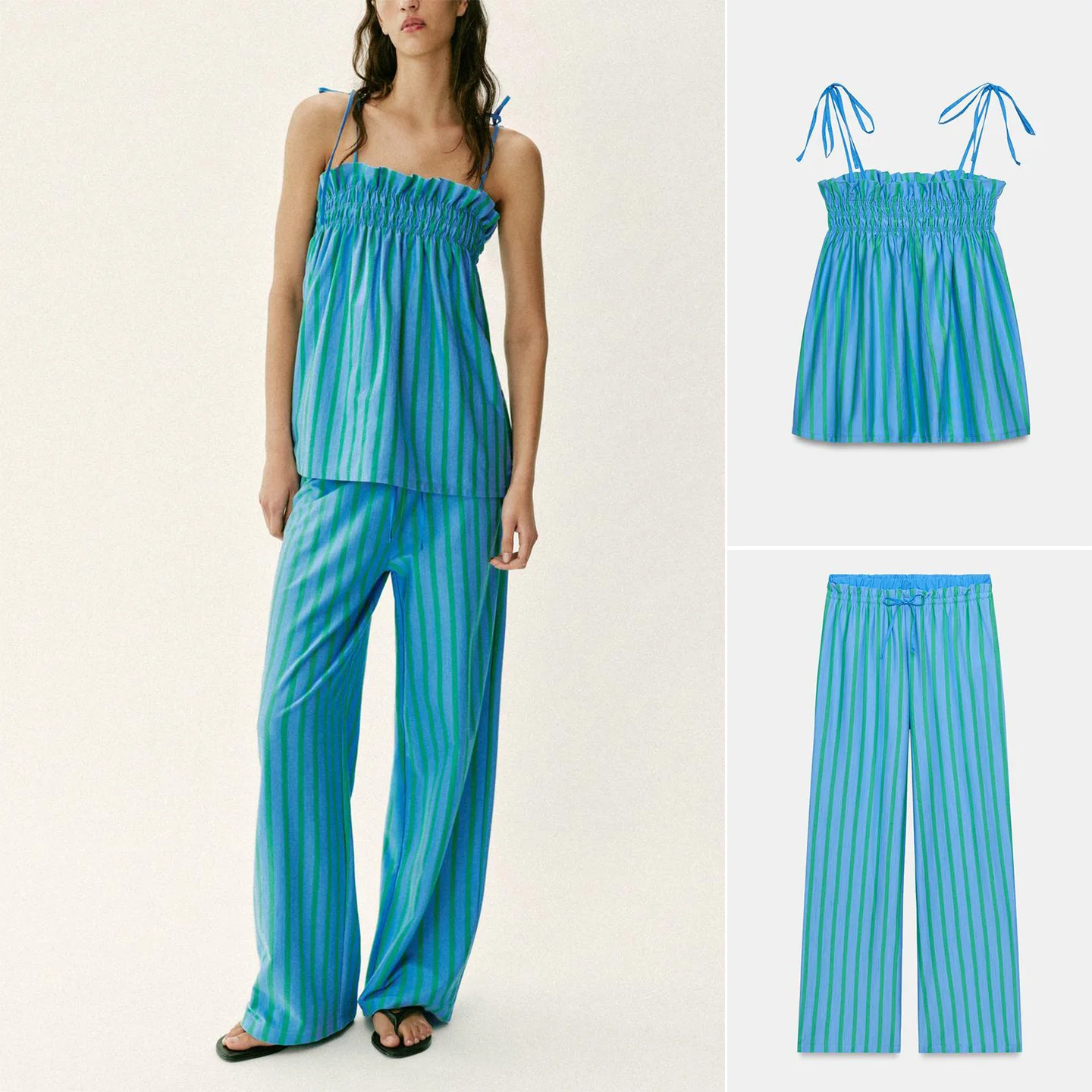 

Casual Stripe Wide Leg Pants with Pleats And Knot Top Women's Fashion Set Spring Season mid Waist Long Pants