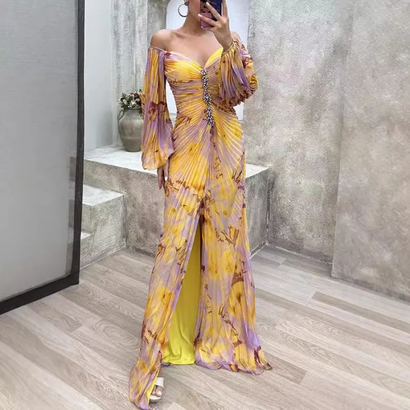 

High-End Women's Dress High Quality Four Seasons Women's Party Pleated Ethnic Style Dress