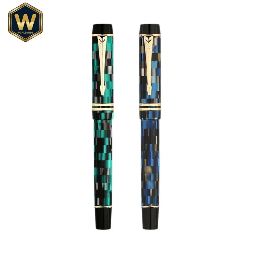 Hot MAJOHN M600 Checkerboard Fountain Pen - 0.5mm BOCK Nibs with Converter, Business Office Ink Pens, Beautiful Gift Supplies