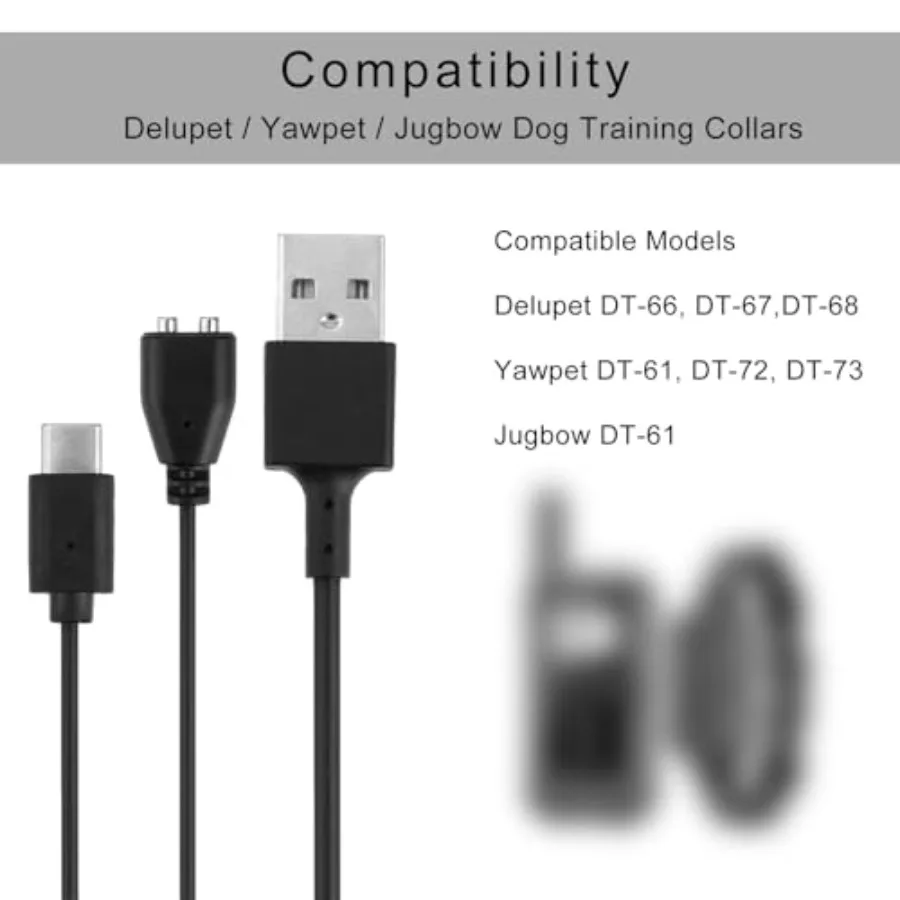 سلك شاحن بياقة صدمة للكلاب، أسود 2 في 1، شحن مغناطيسي وكابل طاقة سلك USB للتدريب متوافق مع Delup
