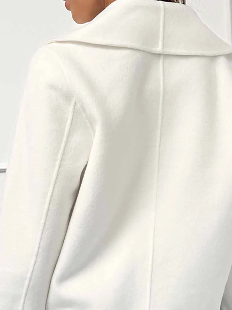 

Elegant Autumn Winter Comfortable Outerwear Lady Vintage Lapel Collar Slim Fit Jacket Casual Pockets Solid Color Commuting Coat