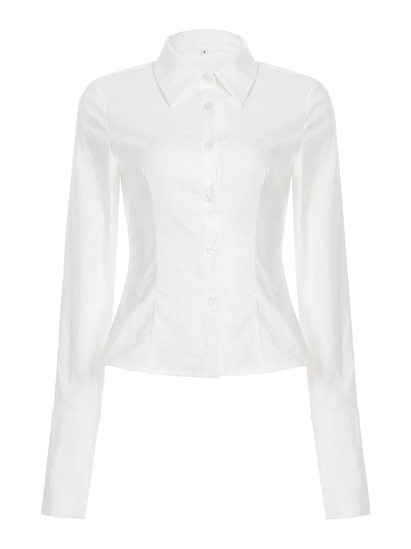 قميص نسائي رفيع بأكمام طويلة وخصر بلون سادة وأكمام طويلة على الطراز الأوروبي والأمريكي للفتيات على الطراز القديم #6