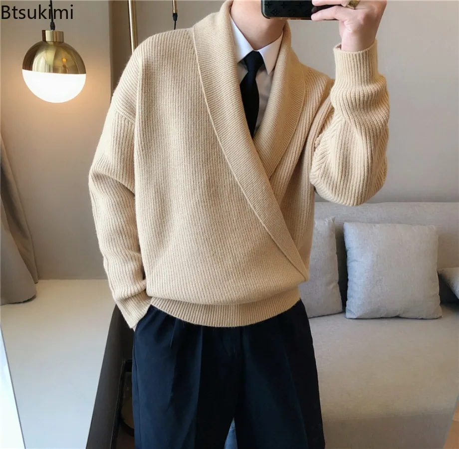Mens Sweaters Autumn Winter Fashion Big V-neck Hangs Personality Knitted Sweater Men's Casual Loose Pullovers Sweaters Male Coat