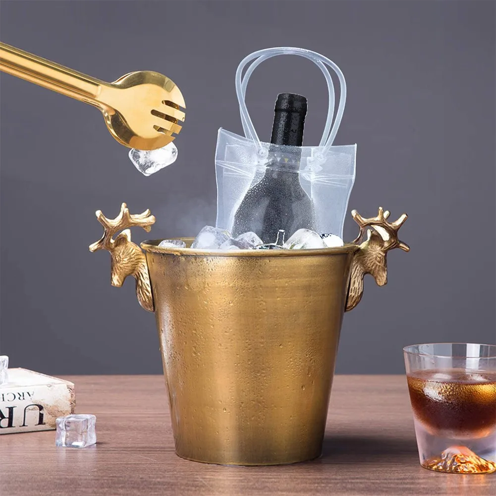 1pc PVC Leakproof Ice Bag ECO Friendly Transparent Ice Pack Portable Ice Bucket Wine Champagne Bottle Chiller With Carry Handle