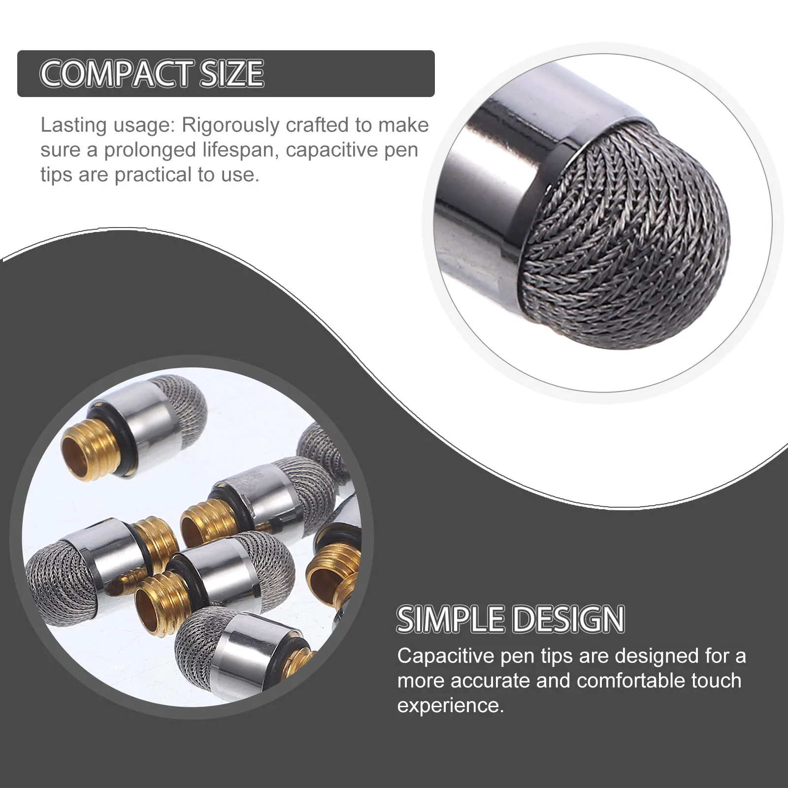 10 قطع قلم للكمبيوتر اللوحي، أقلام ستايلس بالسعة، أطراف بديلة تعمل باللمس، ألياف شبكية فضية