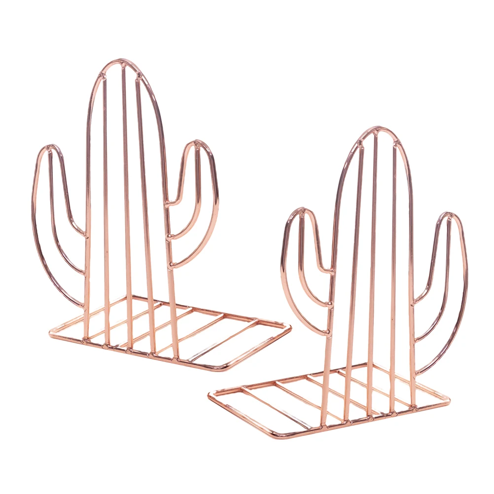 1 Pair Metal Bookends Cactus Design Heavy Duty Non-Skid Book Stoppers For Home Office Library Creative Book Holder Rack Rose