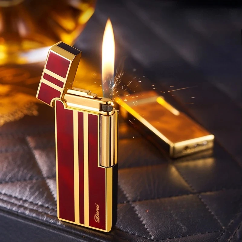 

Hot Selling Derui Slim Portable Inflatable Lighter Grinding Wheel Side Hit Men's Father High-end Gift Lighter Recently Smoking