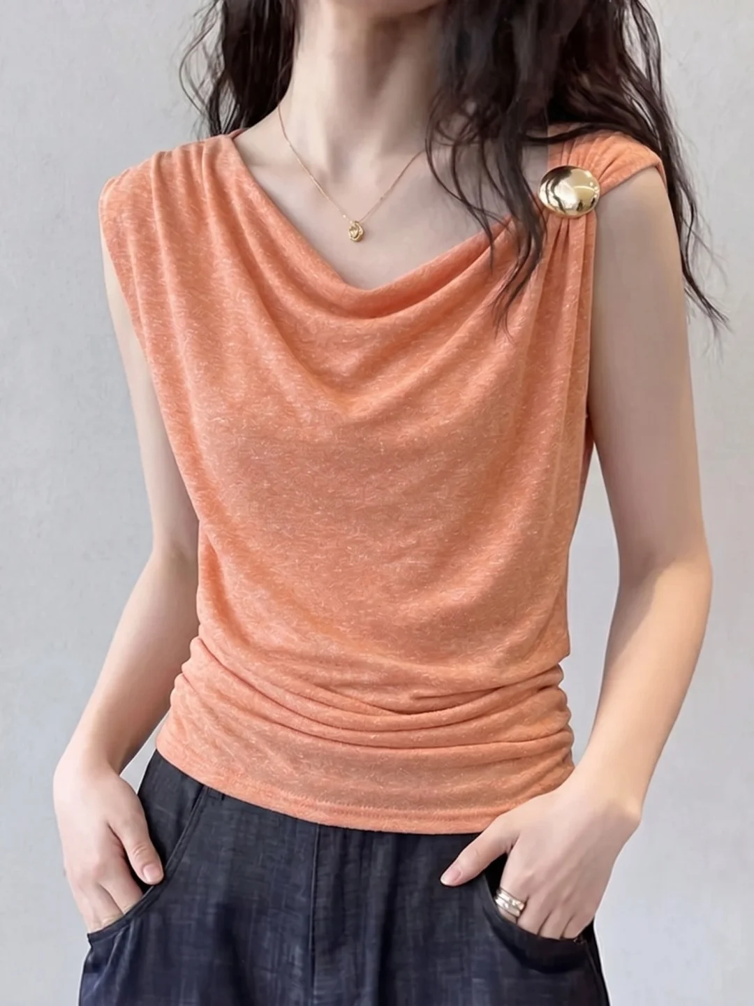 

Elegant Sleeveless Vest Design Summer Trendy Slimming Beautiful Small Shirt Neck Hanging Style Regular Thickness Pure C...
