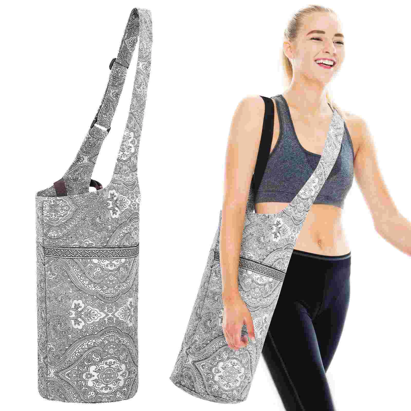 

Yoga Mat Carrier Canvas Yoga Bag Workout Bag Large Capacity Yoga Tote with Pockets and Adjustable Strap