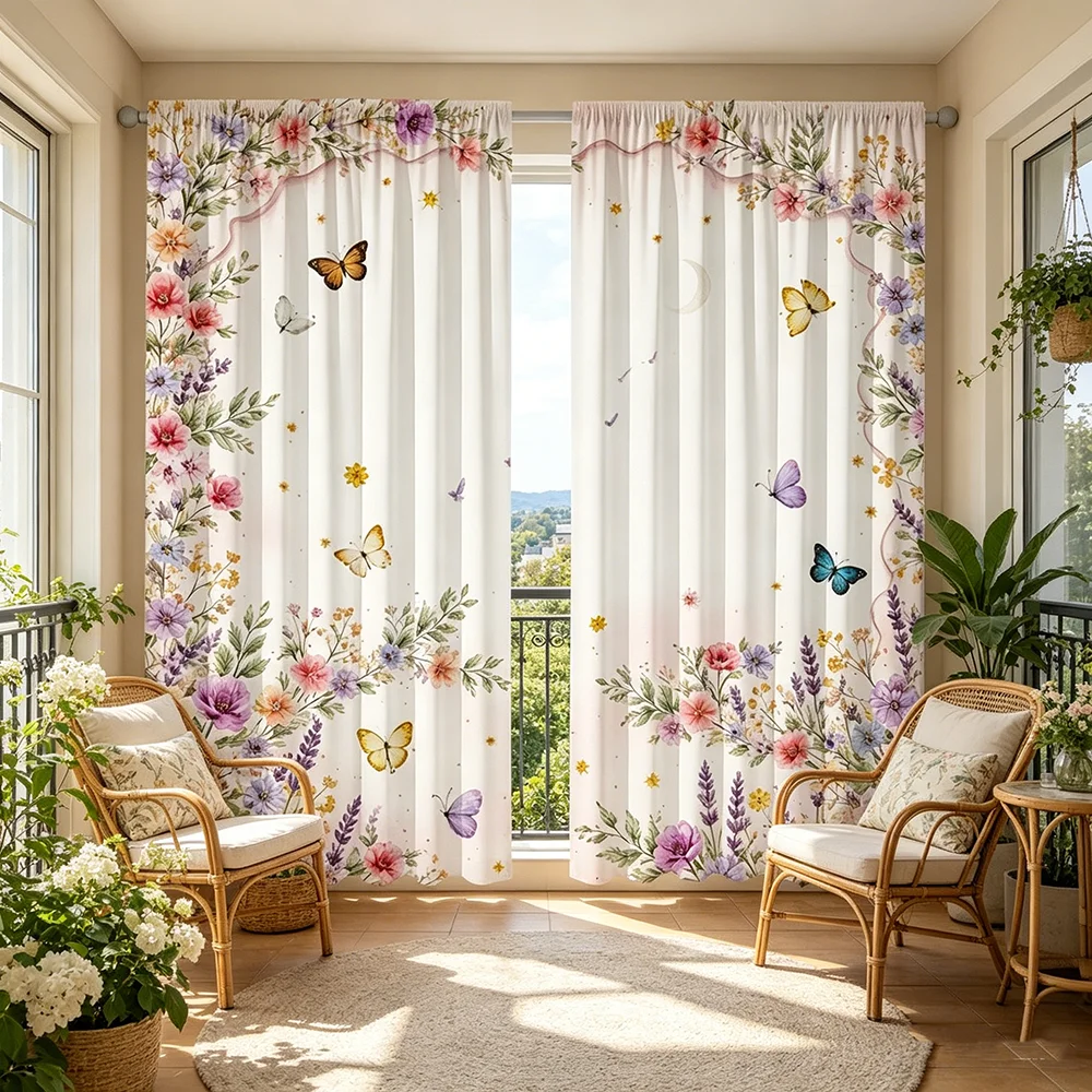2PCS Digital Printed Curtains, Dream Mirror Colorful Flowers Psychedelic, Window Drapes for Living Room Bedroom Home Decoration