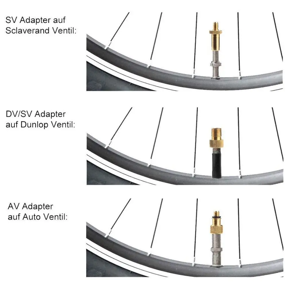 Set di adattatori per valvole per biciclette in plastica Set di valvole per bici con pompa per bicicletta in rame dorato di alta qualità