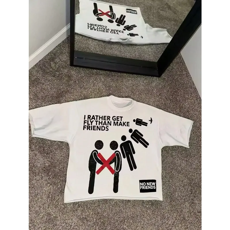 Men's Y2K Retro Hip-hop Street Style Harajuku Summer New Item Suitable for Both Men and Women High Street T-shirt