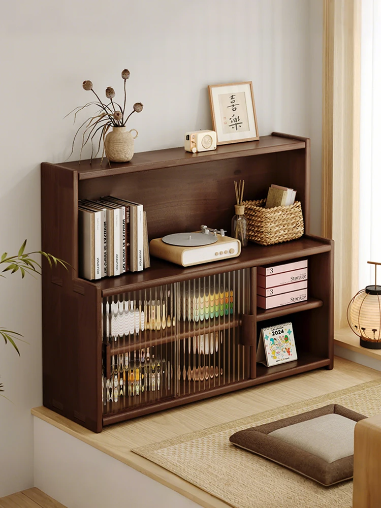 Solid wood bay window cabinet storage locker household balcony renovation window sill antique bookshelf Japanese dust-proof