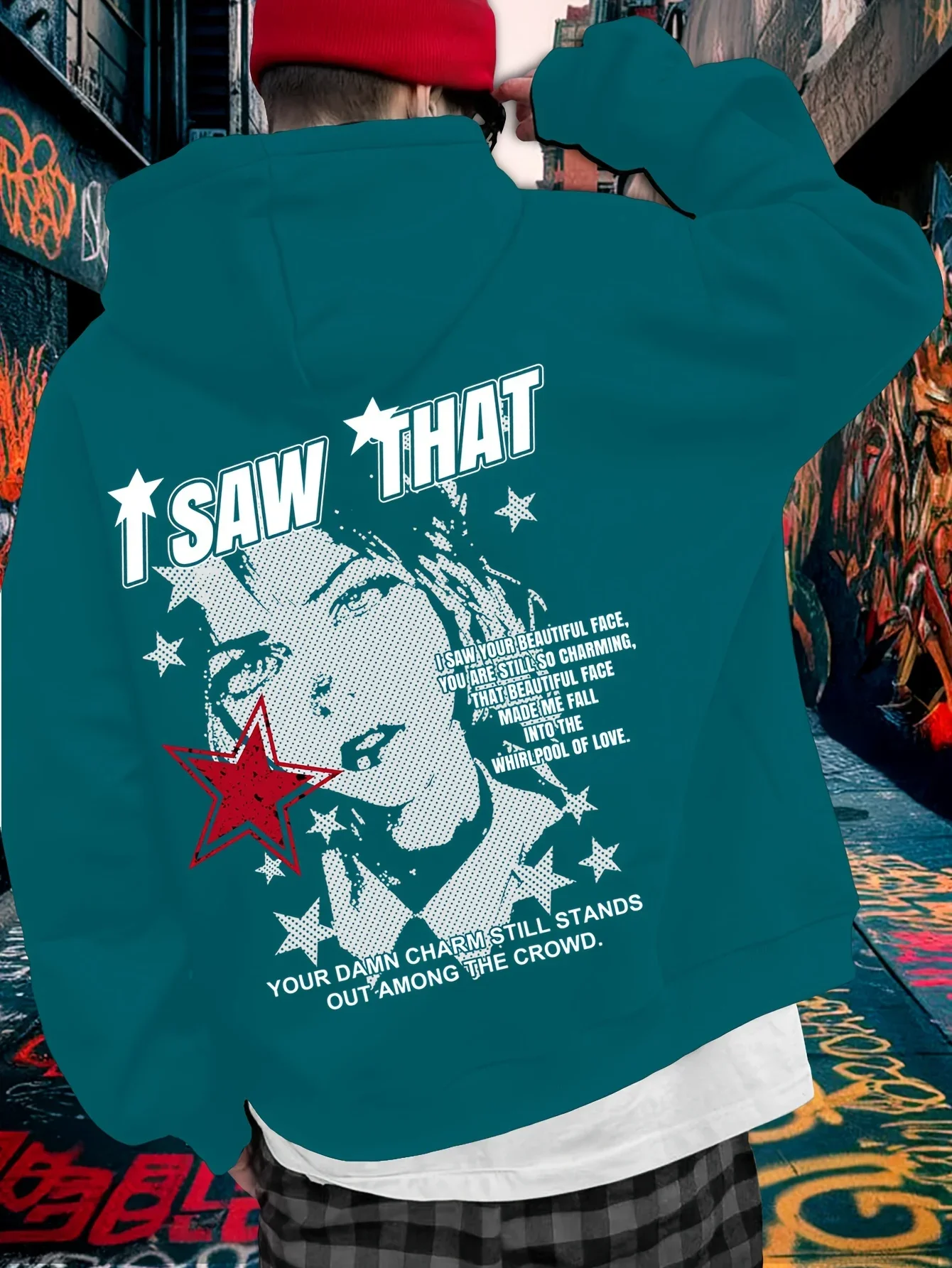 Vintage Retro Poster Style Star Figure Text Print Hoodie For Men Autumn Winter Urban Street Aesthetic Oversized Unisex Fleece