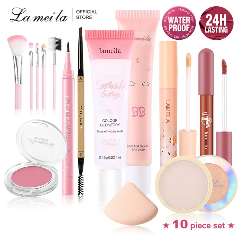 Lameila Make-Up Set 10PCS BB cream Eyeliner pen Wenkbrauwpotlood Lippenstift Set up poeder Concealer multifunctionele Vrouwen Pak