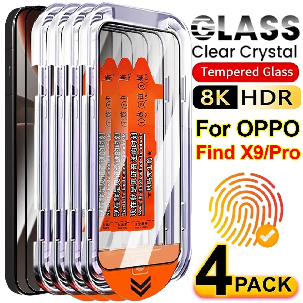 

1-4Pack Easy Installation Screen Protectors for OPPO Find X9 Pro Anti-scratch Fingerprint Unlcok Tempered Glass Film for Find X9