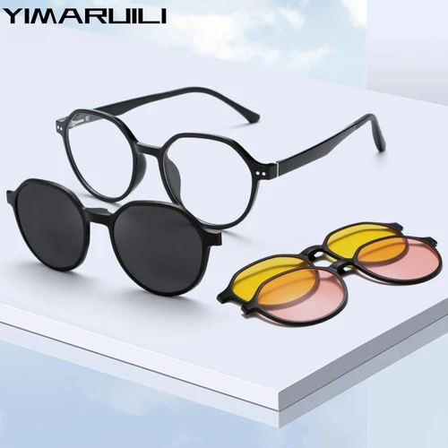 YIMARUILI gafas con Clip magnéticas polarizadas a la moda para hombres y mujeres TR90 gafas graduadas ópticas poligonales de tamaño pequeño