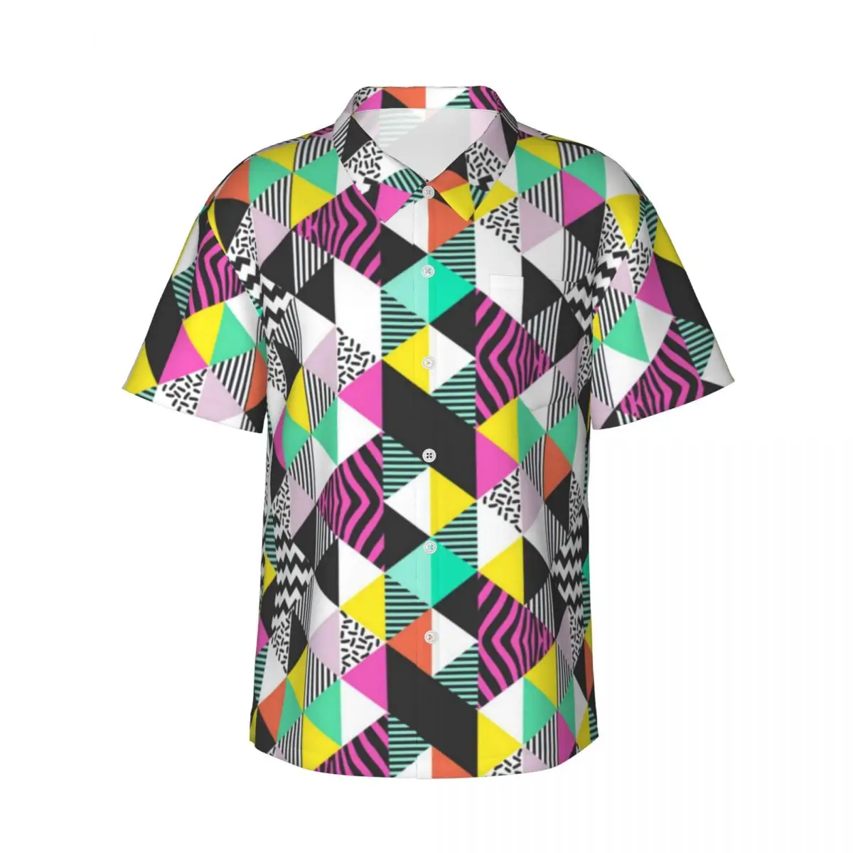 

Hawaiian Shirt Vacation Geometric Patchwork Blouses Abstract Triangles Retro Casual Shirts Men Short Sleeve Streetwear Clothing