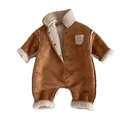 Baby Winter Romper Brown Plush One-Piece Clothes Kids Jumpsuit for Boys Girls Korean Toddler Infant Outfit 0-24M