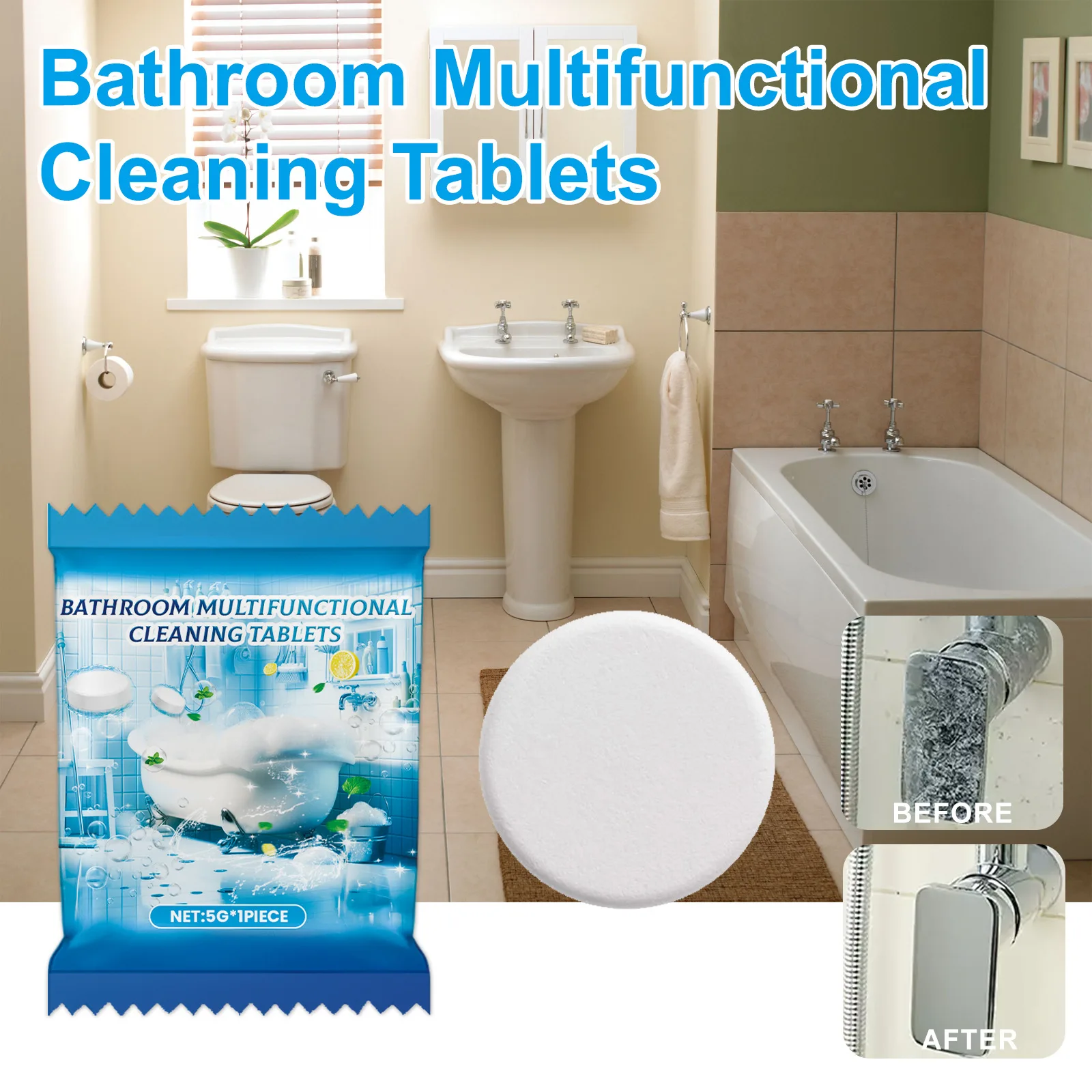 

5g Bathroom Cleaning Tablets - Deep Cleans Sink, Bathtub & Tiles, Effervescent Action, Removes Stains & Soap Scum