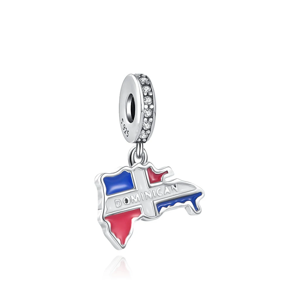 New 925 Sterling Silver Dominican Republic Flag Pendant Dangle Charm bead Fit Original Pendant Bracelet DIY Jewelry For Women