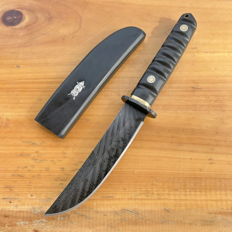 

Outdoor Damascus Steel Owl Wooden Sheath Straight Knife Hardness Handmade Knife Camping Mountaineering Meat Cutting Fruit Knife