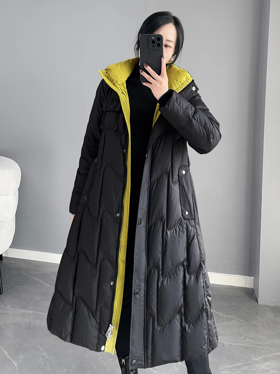 

Women's Mid-Length down Jaet 2025 New Winter Korean Sle Slim Fit Bla Splicing Hooded Padded Coat Outerwear