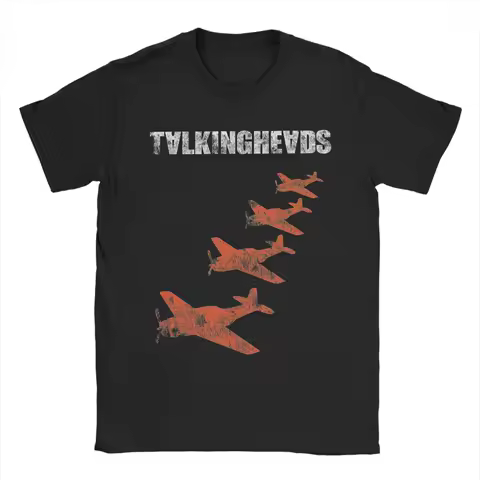 Talking Heads Planes T Shirts for Men Pure Cotton Humor T-Shirts Round Collar Tees Short Sleeve Tops Gift Idea