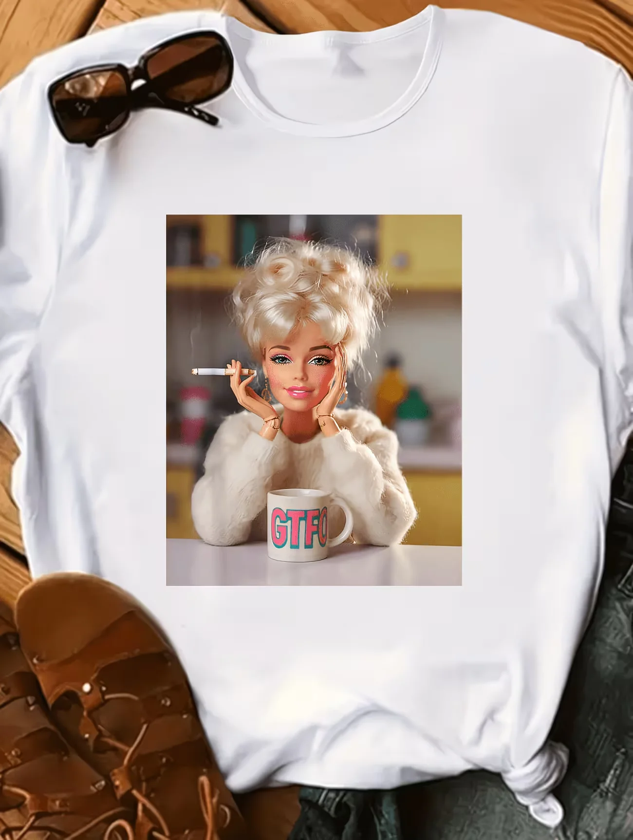 Women's Funny Doll Girl Party Meme Mood T Shirt Harajuku Streetwear Tee Oversized Ironic Humor Weirdcor Sarcastic Hilarious Top