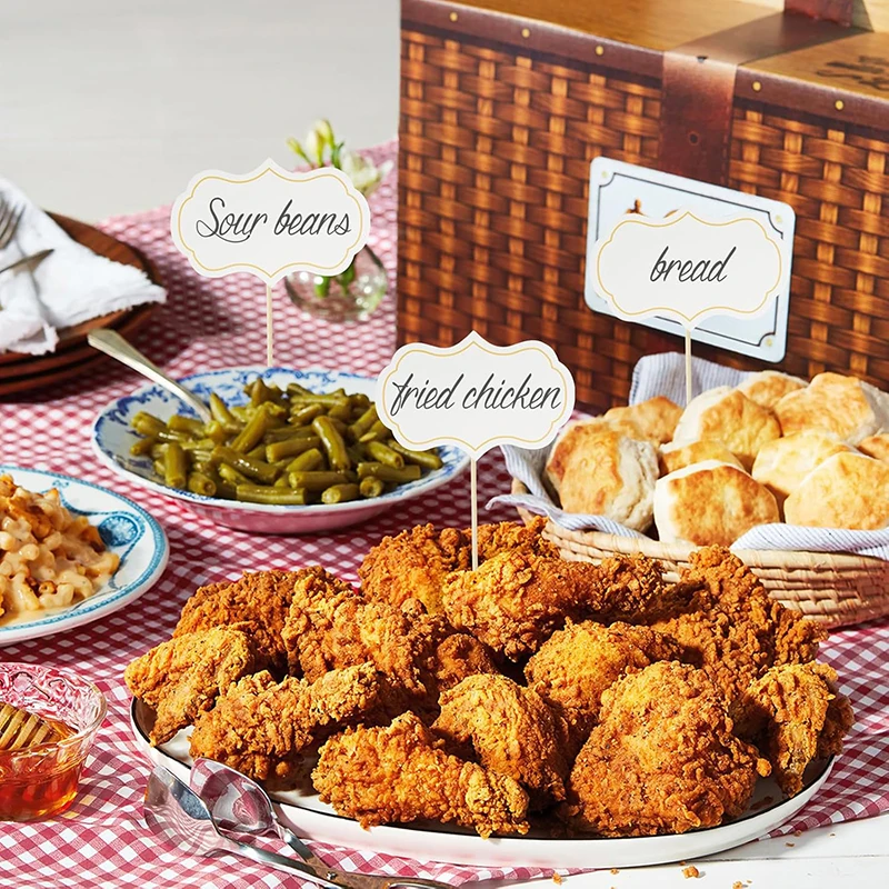 50Pcs Food Labels for Buffet Set Wooden Toothpicks Blank Food Flag Cake Decoration Tool Cupcake Charcuterie Catering Table Signs