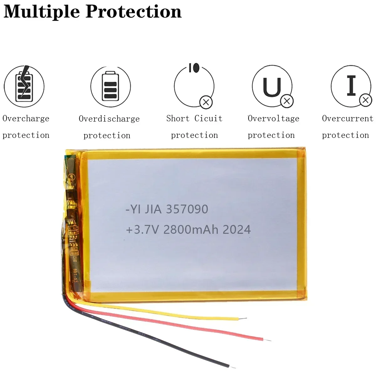 357090 High Quality 2800mah 3.7v Rechargeable Lithium Polymer Battery Li-po Battery  with Three Wire