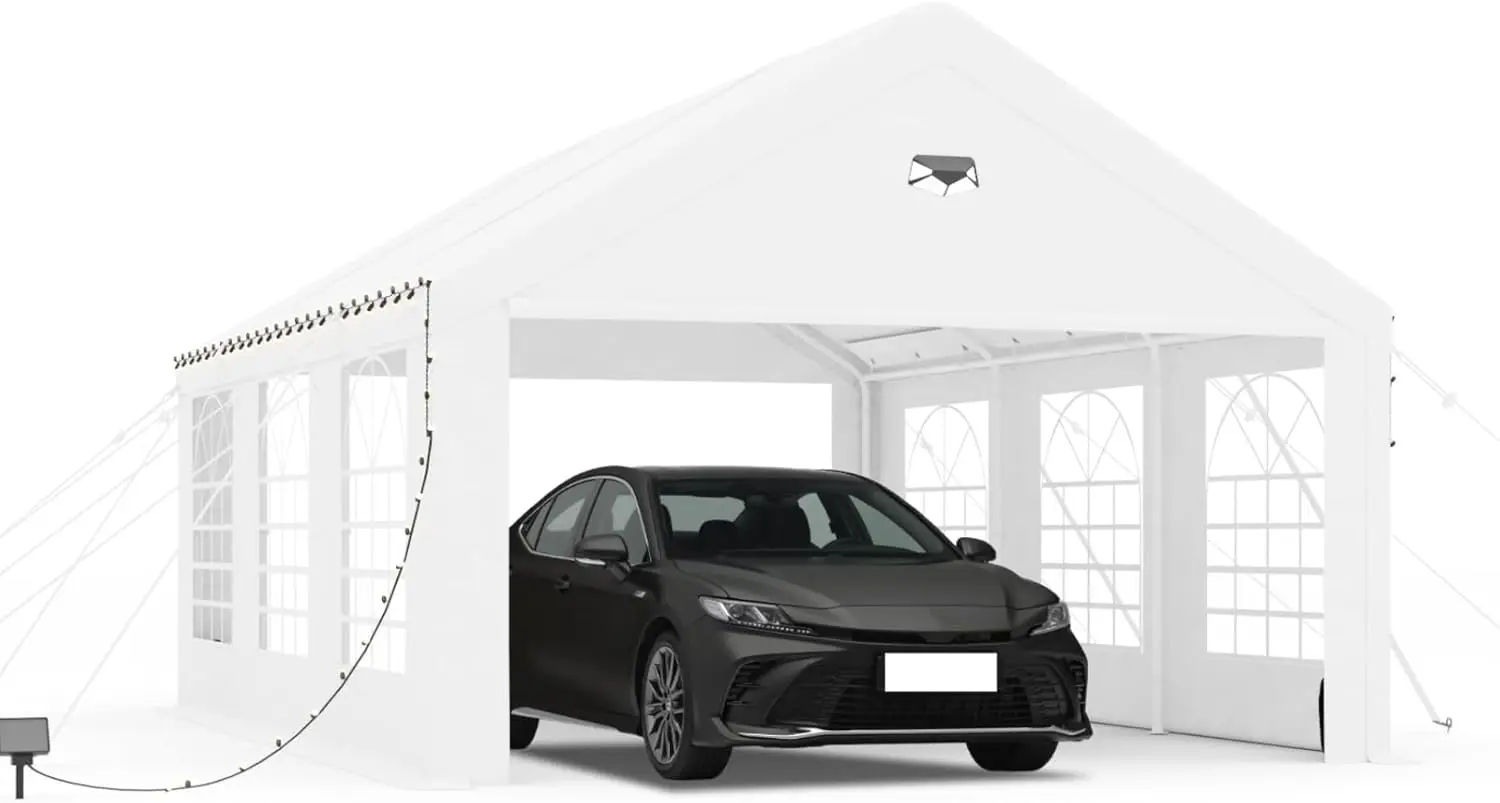 Duty,Car Ports with 180G Removable Side Walls,Carport Canopy,Portable Car Port Garage,Car Shelter All Weather,White