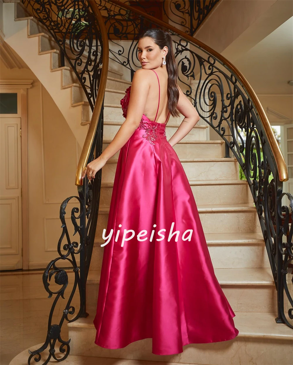 Customized Evening  Sexy Casual  Satin Draped Pleat Applique Beach A-line Spaghetti Strap Bespoke Occasion Gown Long Dresses