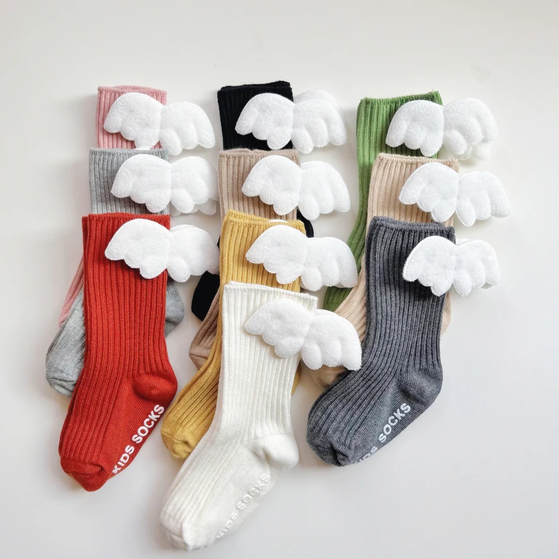 4Pairs/Lot Baby Girls Boys Angel Wing Socks Cotton Short Floor Socks Kids Cute Non-Slip Toddler Newborn Socks For 0-3Years