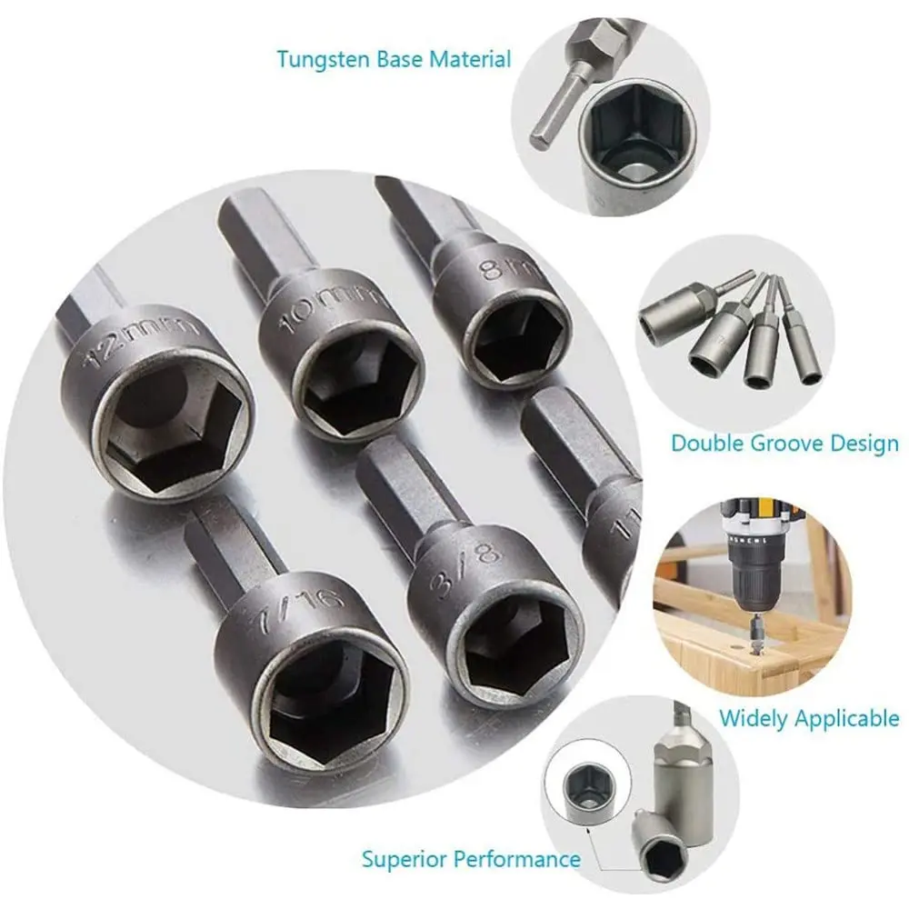 9/14 Stuks 5-12 Mm Hex Socket Schroef Mouw Nozzles Moer 1/4in Zeshoekige Moer Driver boor Adapter Schroevendraaier Set Bits Sets Gereedschap