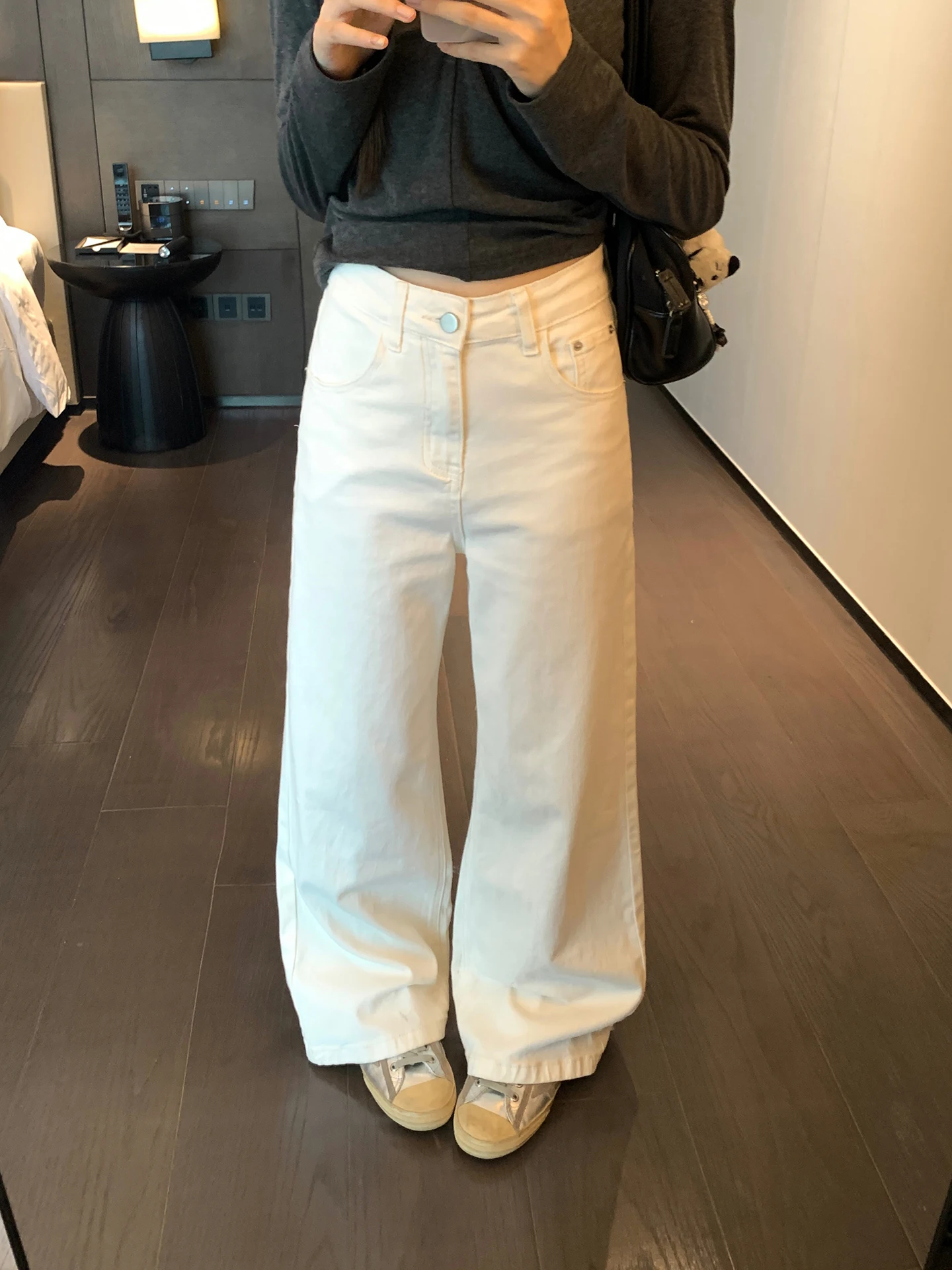 

Джинсы с высокой талией и прямыми штанинами для женщин: осенняя мода, стройнящие, широкие брюки, удобные, дышащие, хлопковые, повседневные джинсы