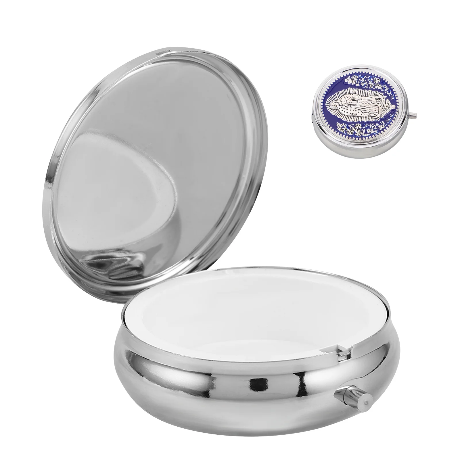 Catholic Rosary Box Metal Round Prayer Beads Organizer Elegant Rose Pattern Jewelry Case Religious Keepsake Case Christian