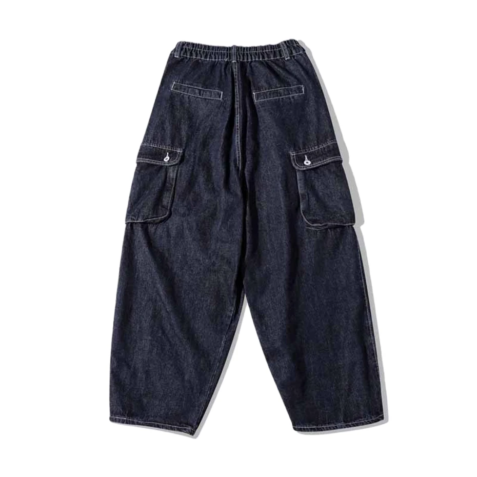 Vintage Blue Casual Jeans Mens Streetwear Harajuku Cargo Trousers Men Multiple Pockets Baggy Wide-leg Lantern Denim Pants Male