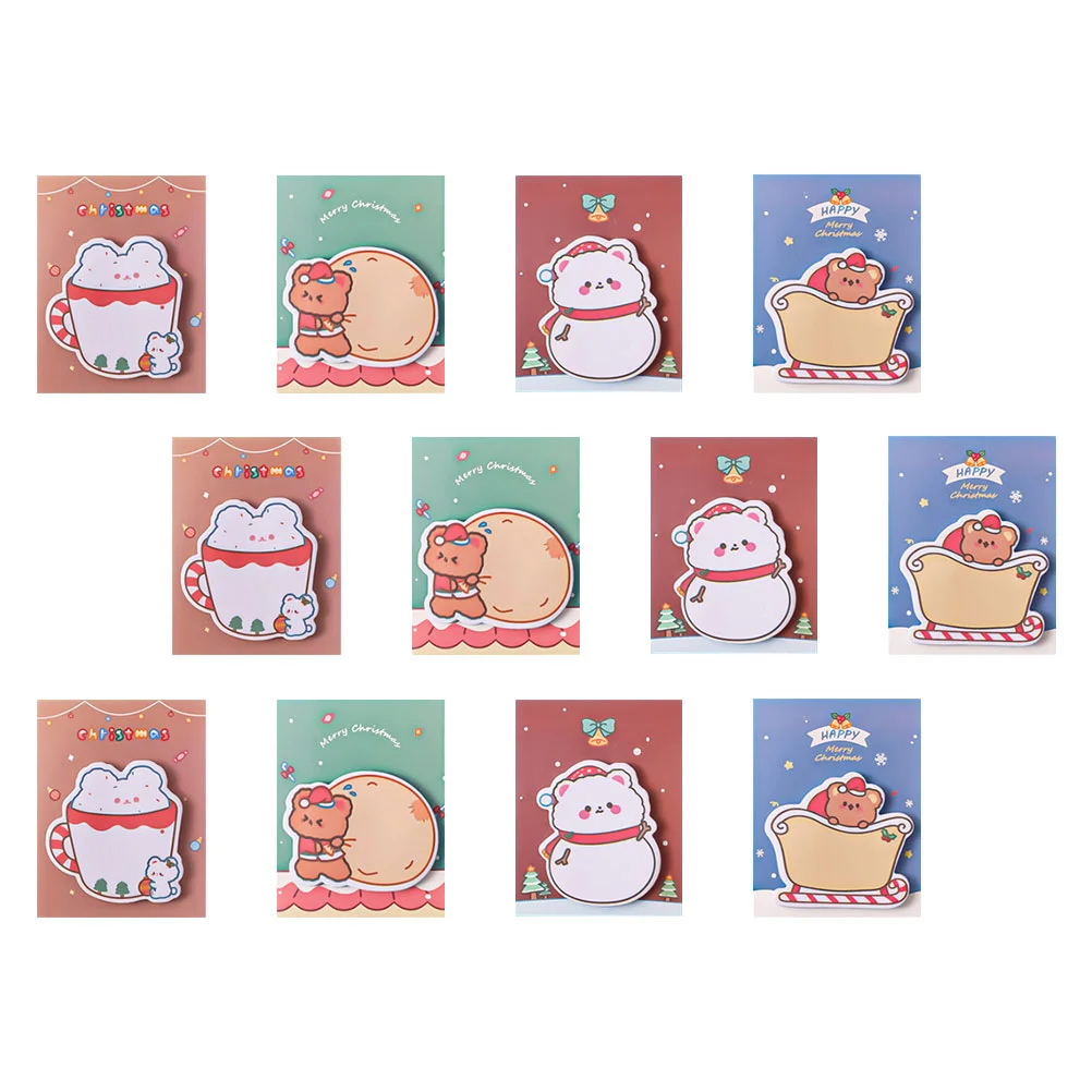 12 Pcs Christmas Sticky Notes Decorations Memo Stickers Decors Shaped Xmas Paper Stationery Pads