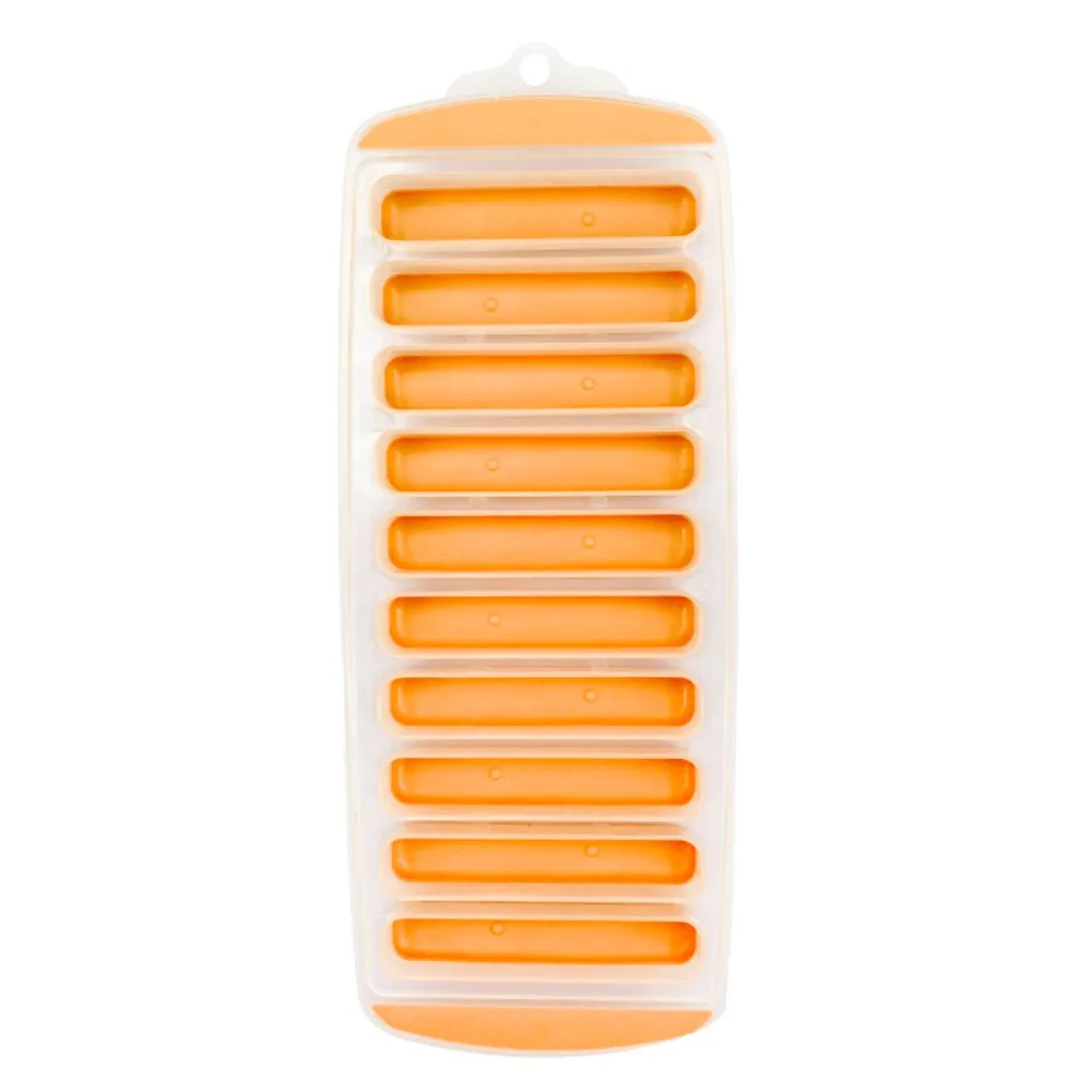 Pudding Maker Mold 10 Holes Long Strip Ice Cube Mold Silicone with Lid Ice Cube Tray Homemade Baking Mold Bar